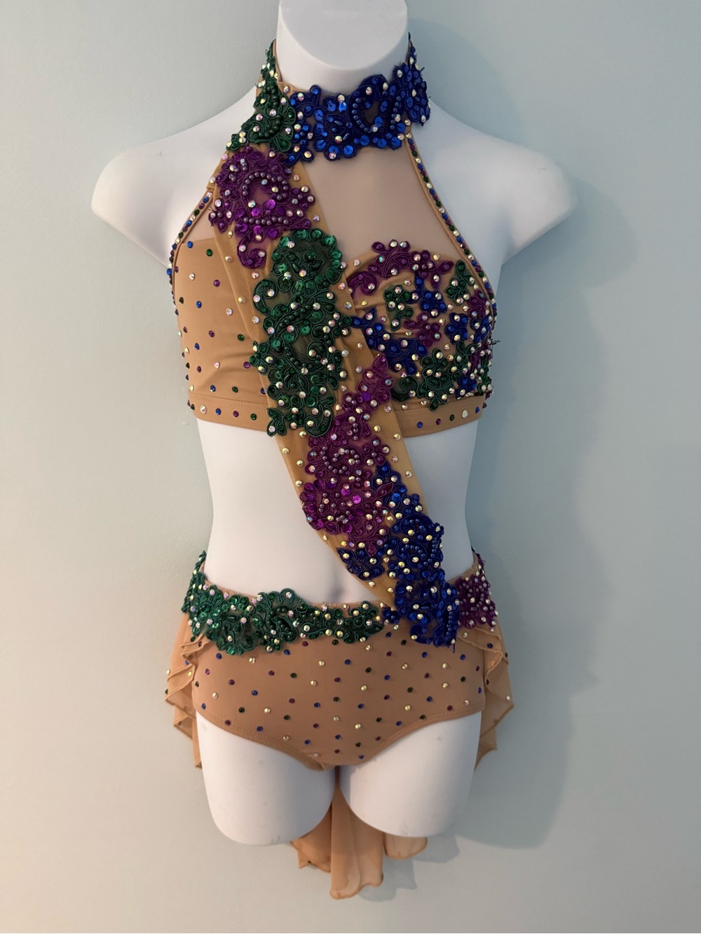 Medium child purple/green/blue/nude contemporary/lyrical two piece costume